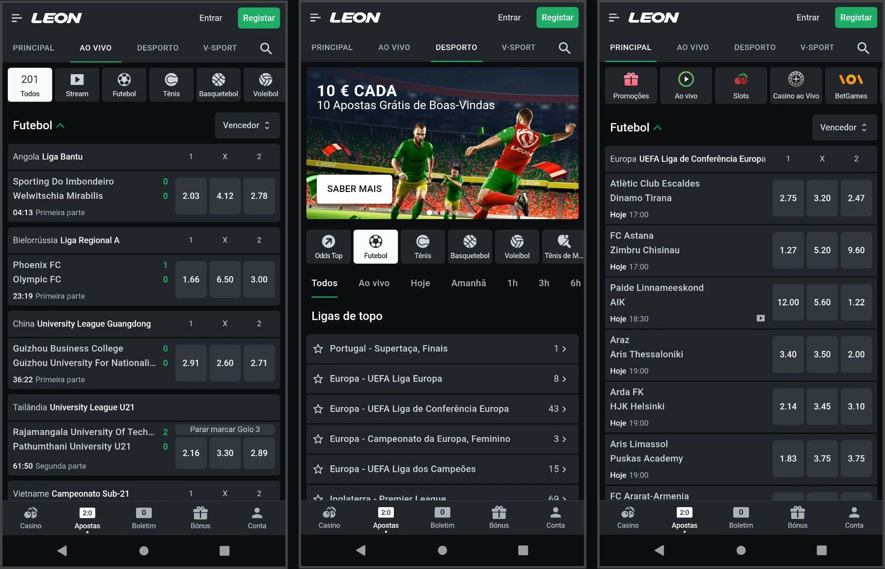 Apostas esportivas ao vivo em tempo real no Leon Casino