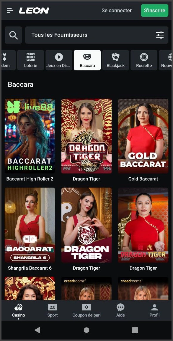 Tables de baccarat avec taux de redistribution élevés chez Leon Casino