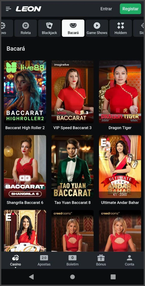 Mesas de baccarat com altas taxas de pagamento no NineCasino