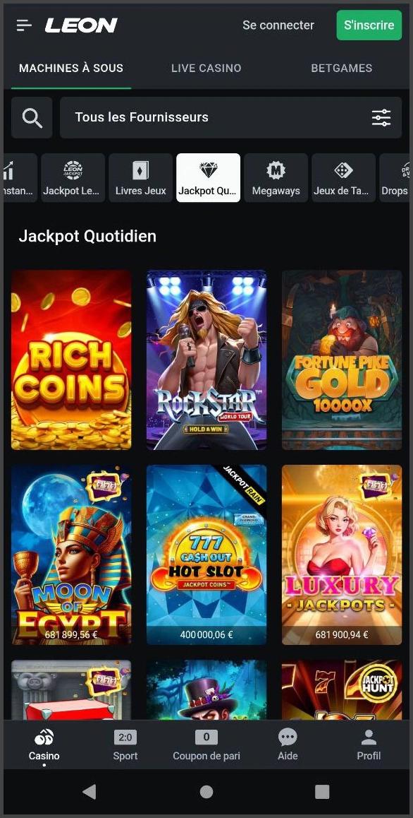 Gros gains avec les jackpots des machines à sous de Leon Casino