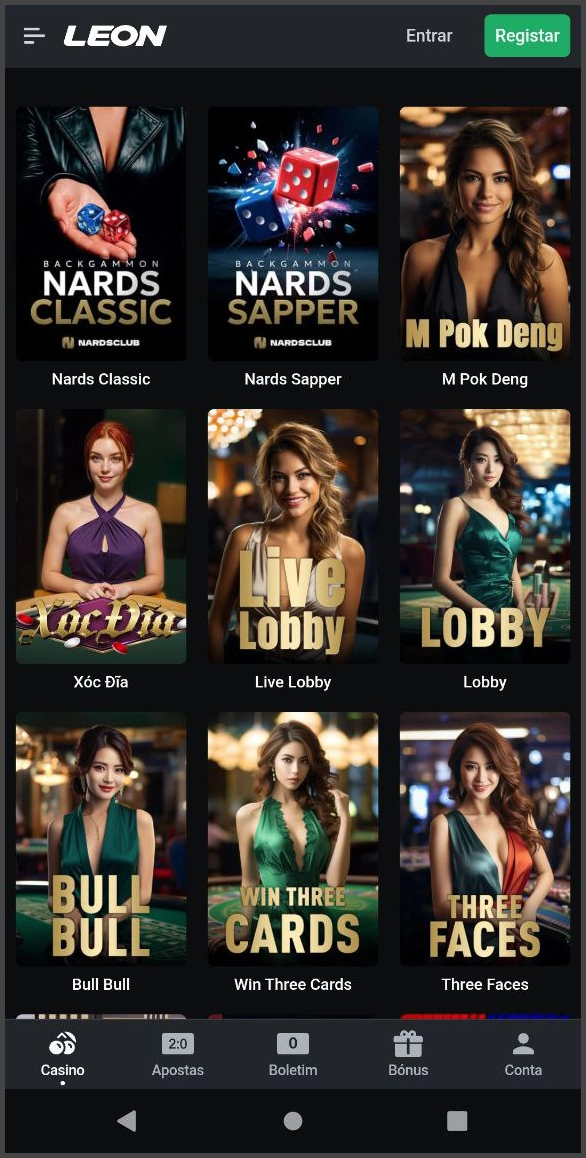 Jogos de mesa clássicos ao vivo no Leon Casino