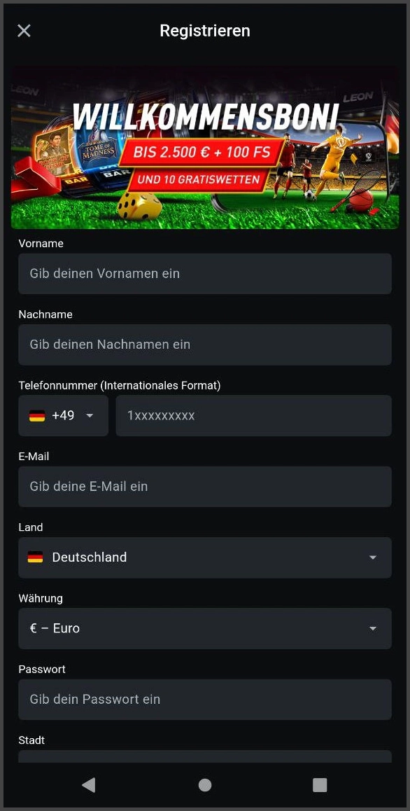 Schnelle Registrierung für neue Spieler bei Leon Casino