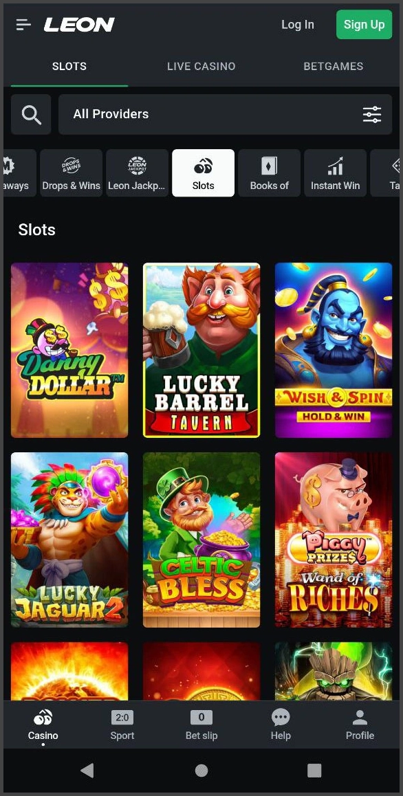 Complete collection of all slot machines at Leon Casino