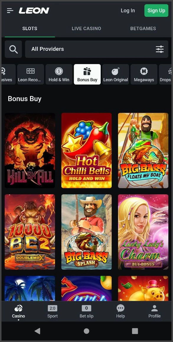 Slots available with direct bonus buy feature at Leon Casino