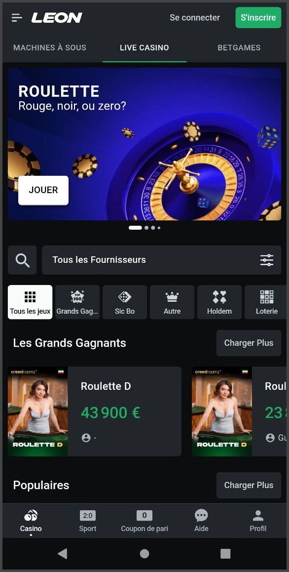 Toutes les tables en direct de Leon Casino en un coup d'œil