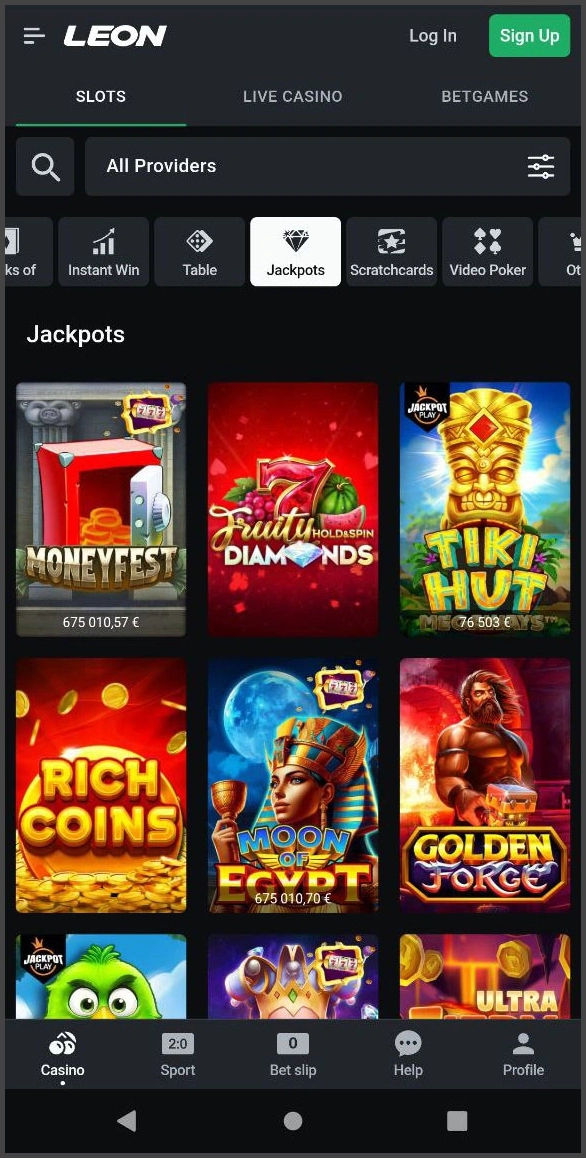 Big wins with Leon Casino’s jackpot slots