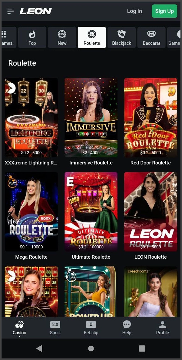 Online roulette at Leon Casino