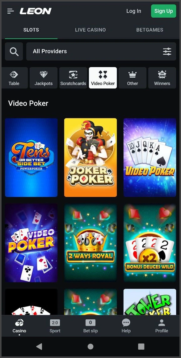 Video poker games for UK players at Leon Casino