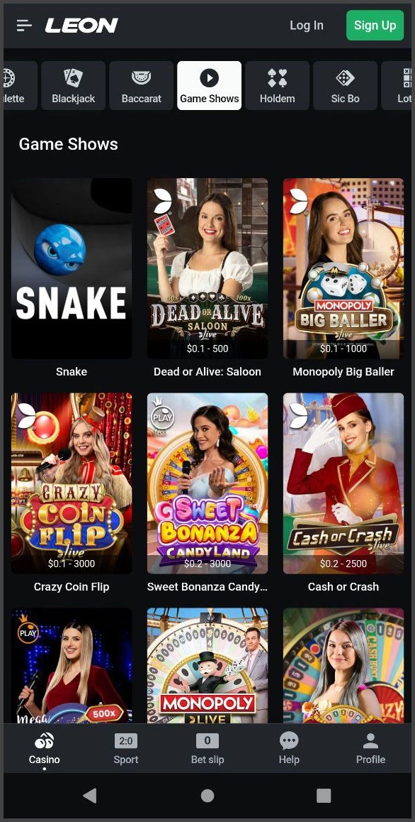 Exciting game shows to discover in the live casino at Leon Casino