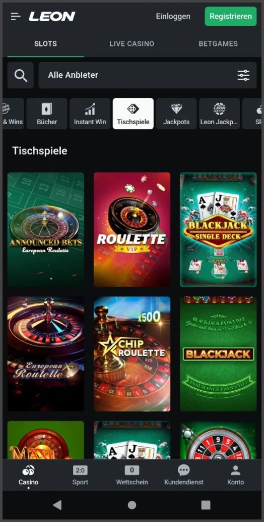 Live Tischspiele bei Leon Casino