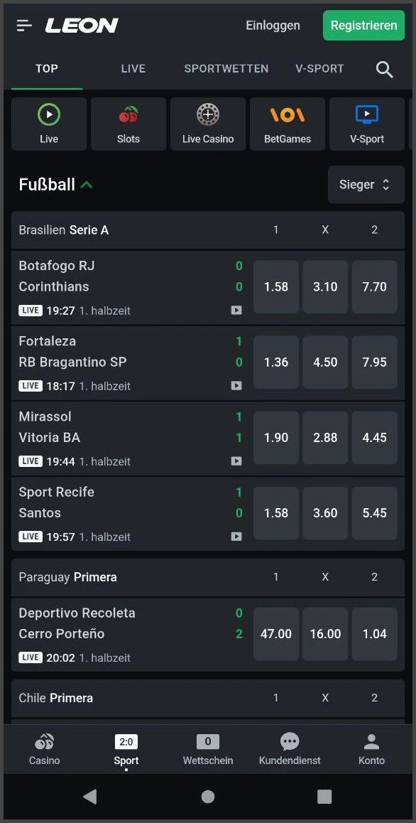 Pre-Match-Wetten bei Leon Casino