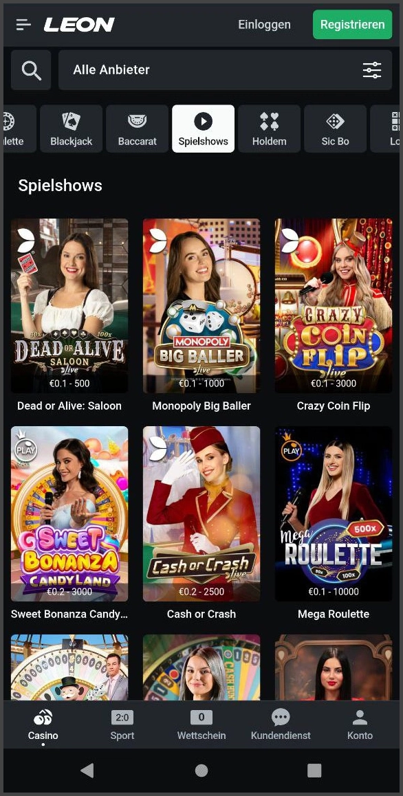 Spannende Game Shows im Live-Casino von Leon Casino erleben