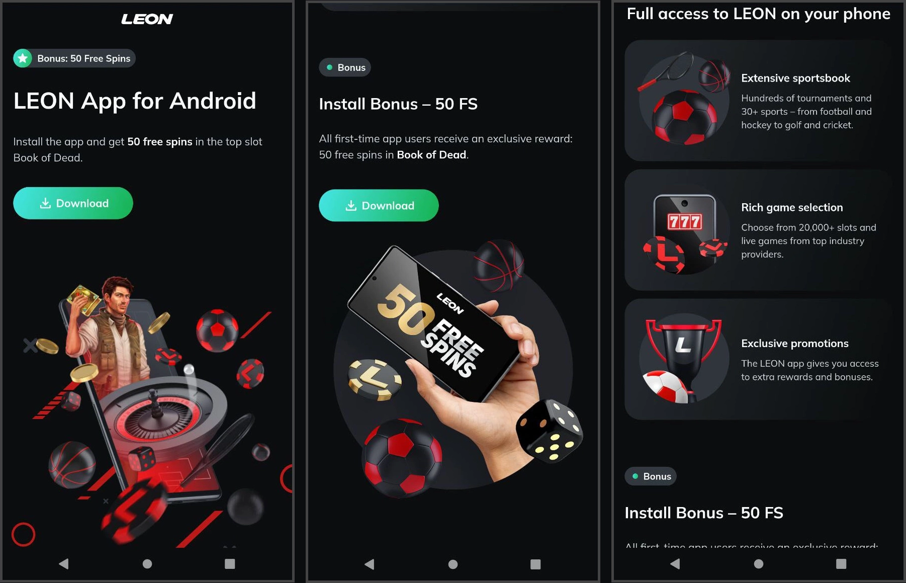 Mobile version of Leon Casino with optimised design