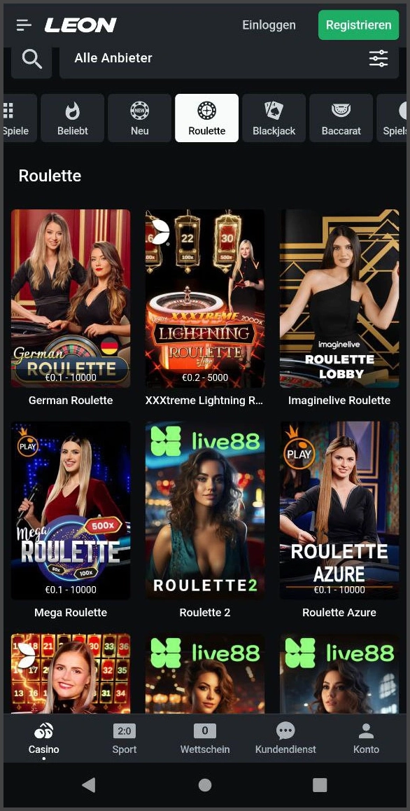 Online-Roulette-Erlebnis bei Leon Casino