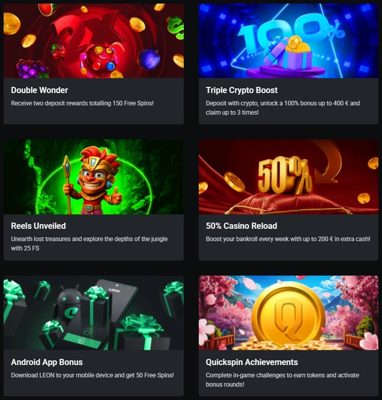 Regular promotions and weekly bonuses at Leon Casino