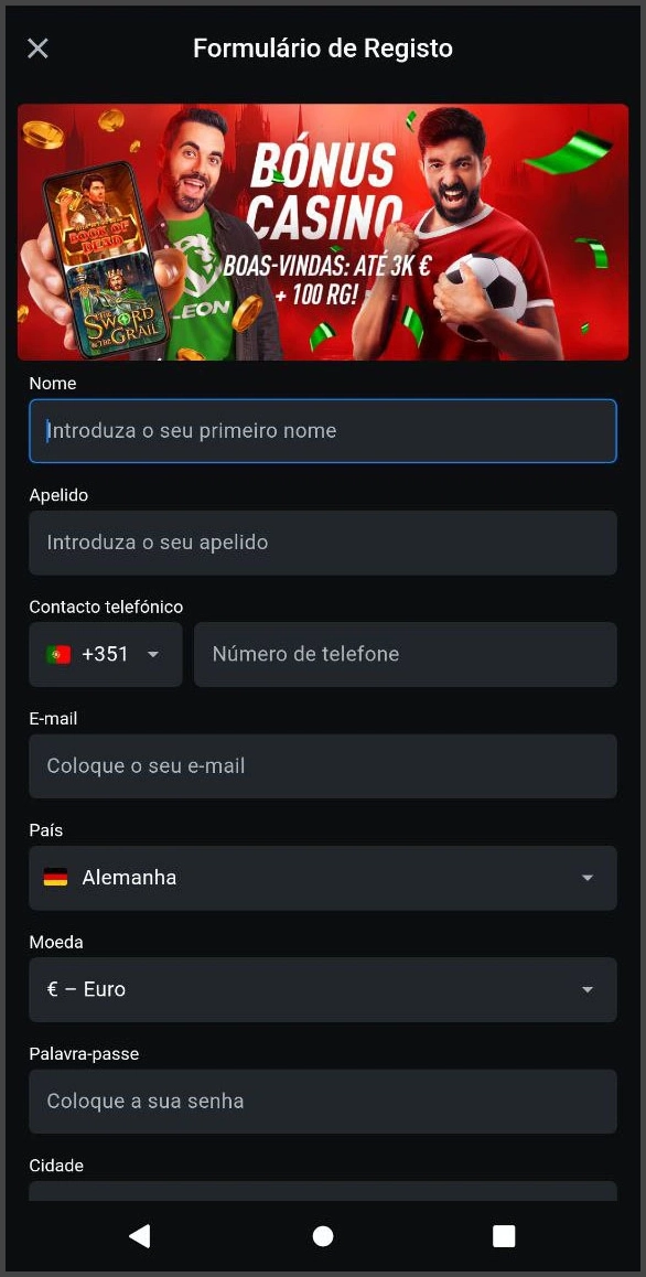 Registro rápido para novos jogadores no Leon Casino