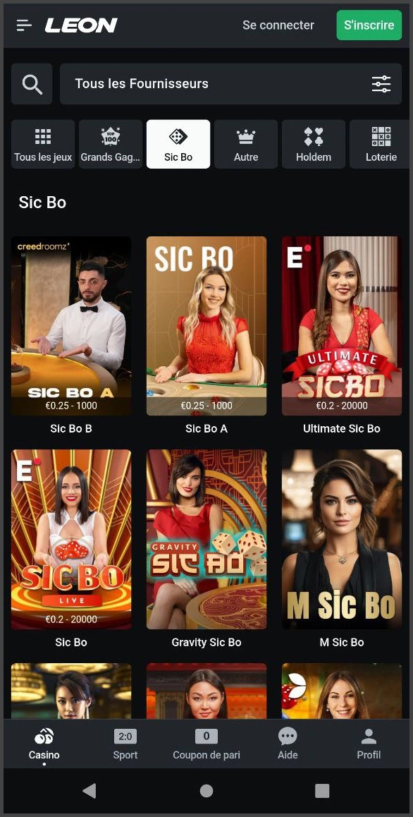 Jouez au Sic Bo en ligne sur Leon Casino – Amusement avec des dés en direct