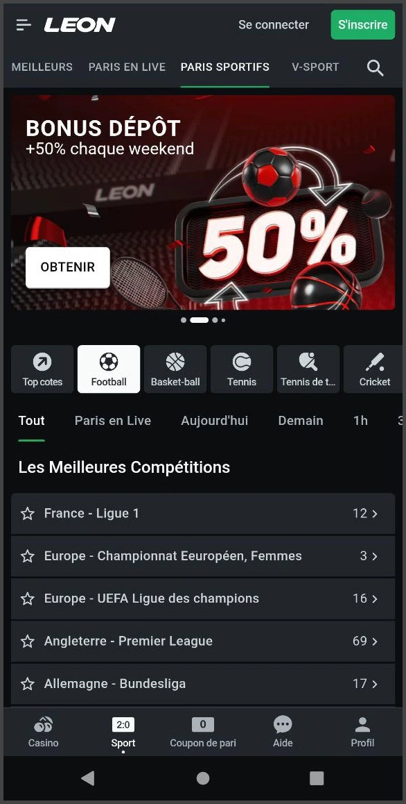 Paris en direct sur événements sportifs chez Leon Casino