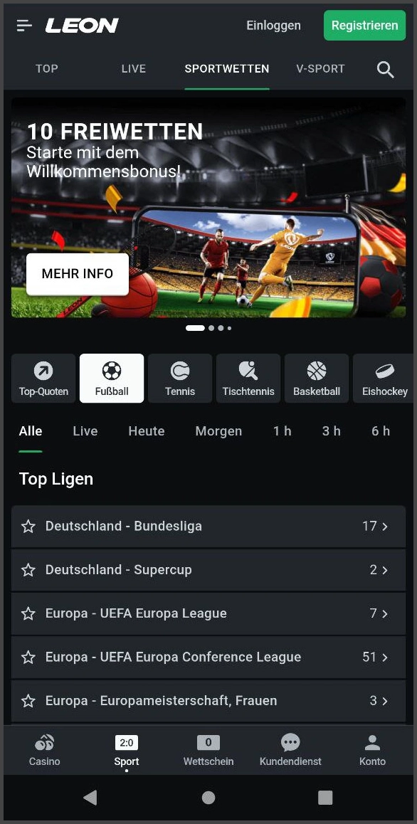 Einfache Sportwetten vor Spielbeginn bei Leon Casino platzieren