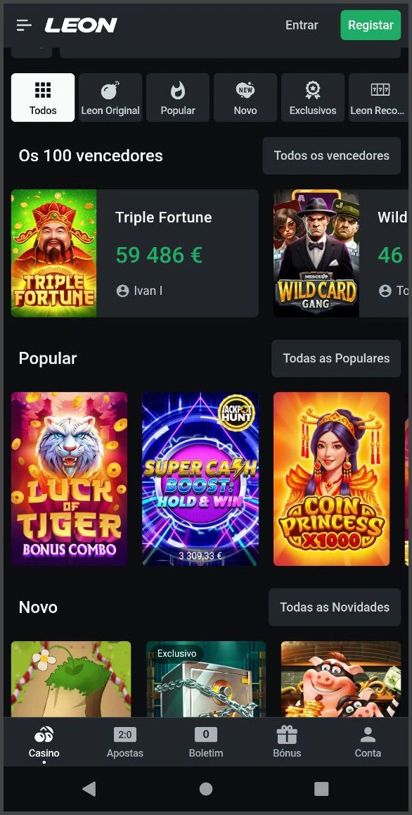 Coleção completa de slots disponíveis no Leon Casino